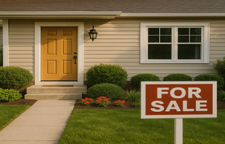 Well-maintained suburban home with a For Sale sign in the front yard, ready to be listed after completing repairs